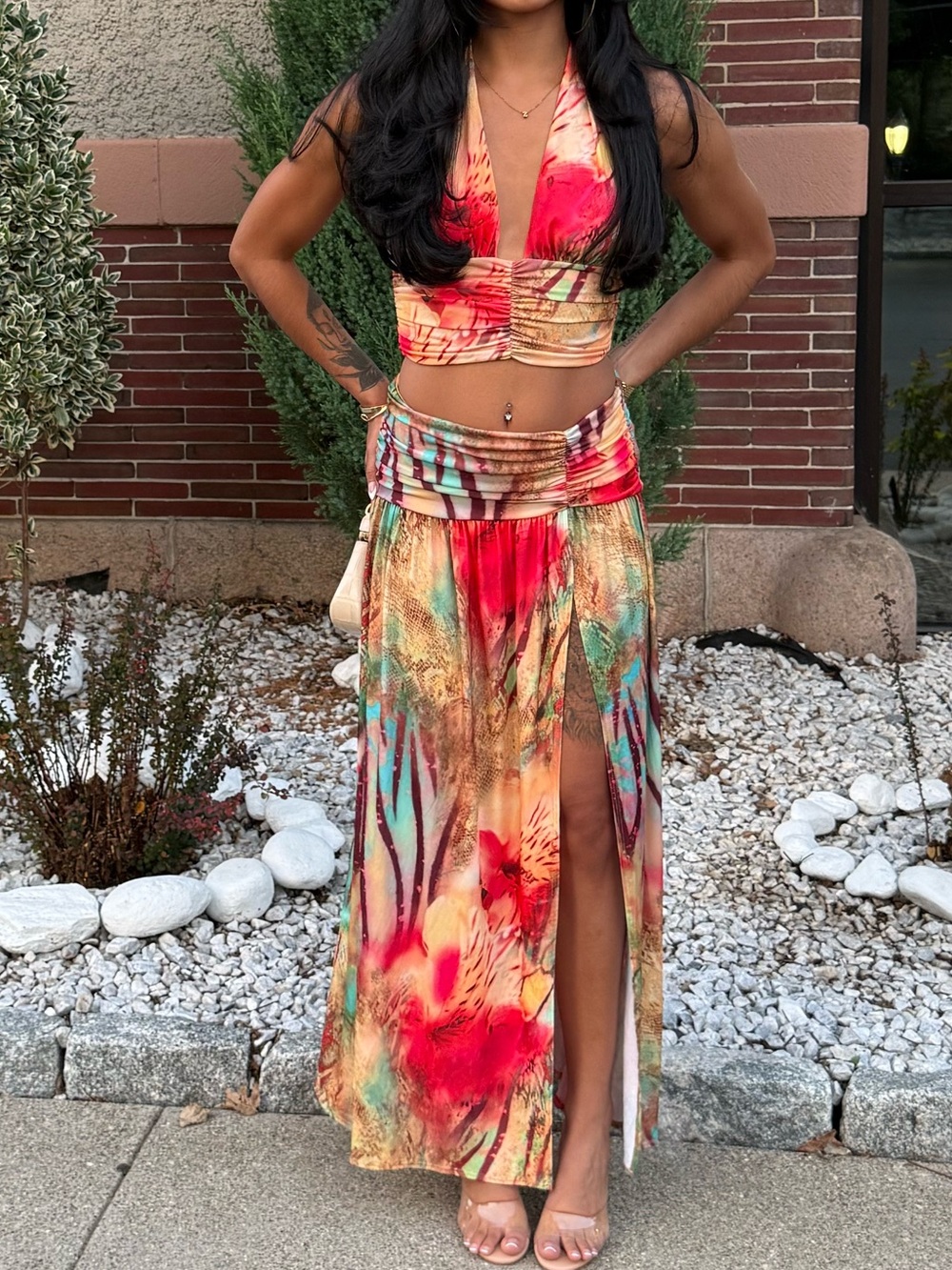 Windsor Multicolor Floral Halter Crop Top & Skirt Set